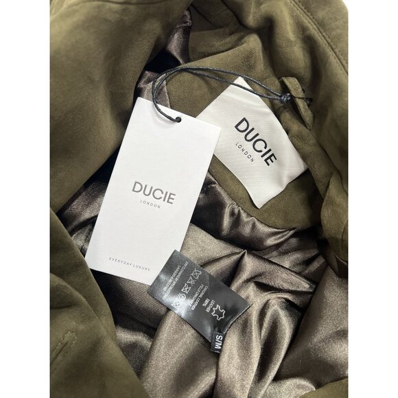 DUCIE London Corrin Suede Trench Coat in Forest Green - Picture 7 of 7